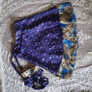 Wevez Women's Reversible Wrap Skirt Blue Tan Small India